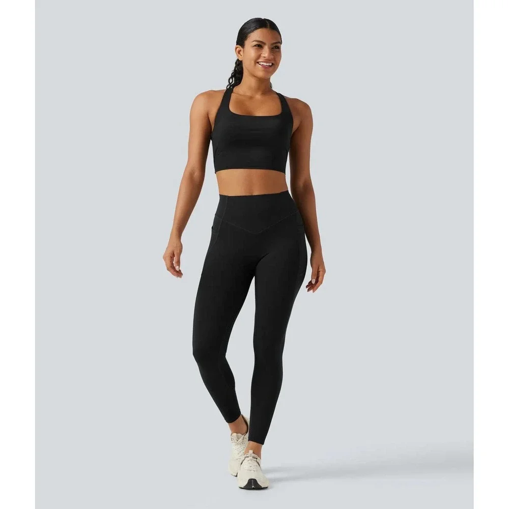 Halara UltraSculpt High Waisted Scrunch Butt Lifting Leggings Pockets Black M